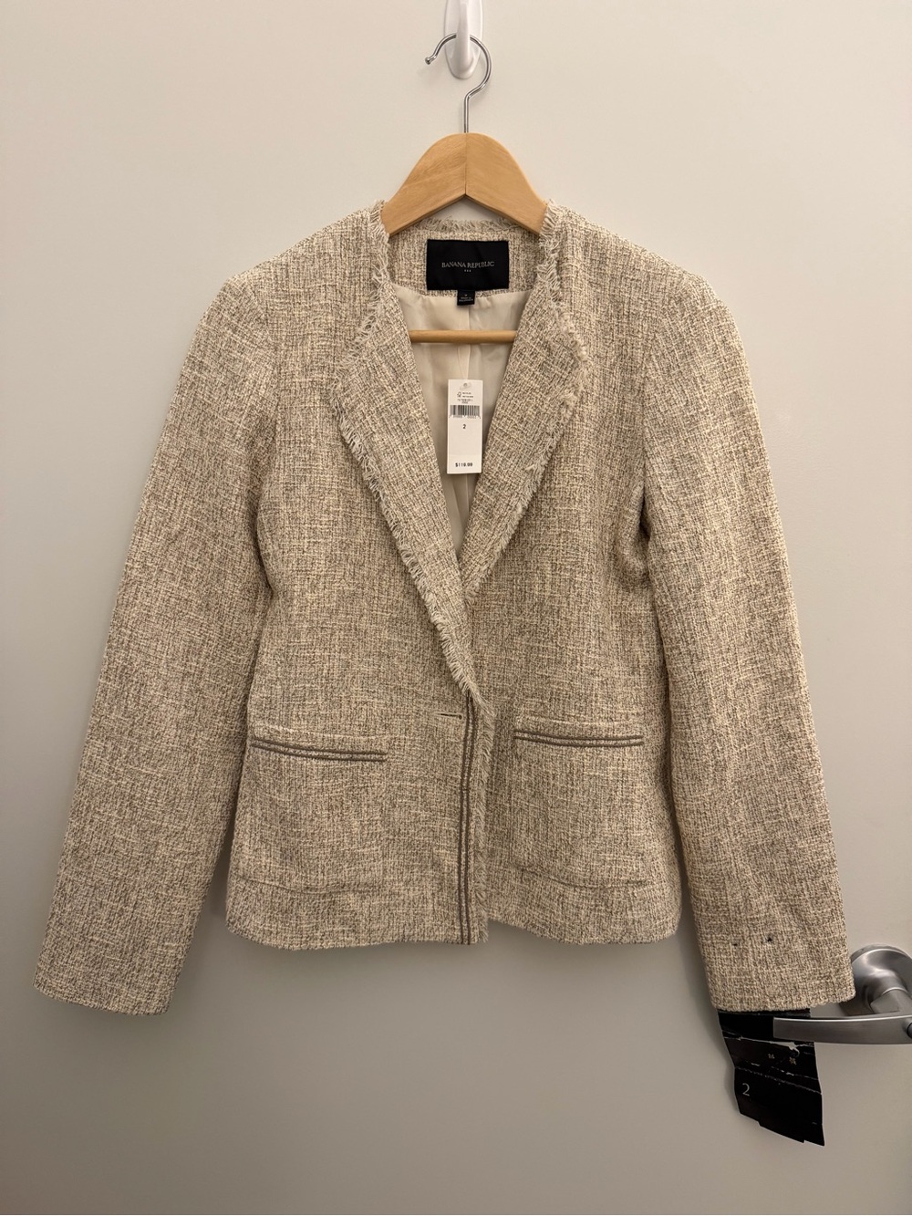 NWT Banana Republic Women's Cream Tweed Blazer Jacket Size 2